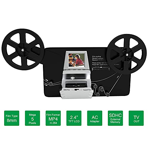 Super 8 Film Scanner, Converts Film in Digitales Video(3", 5", 7" und 9" Super 8/8 mm Film Rollen) MovieMaker/Film Digitizer, Super 8 Digitalisieren, mit 32 GB Speicherkarte und 2,4" LCD – Bild 7