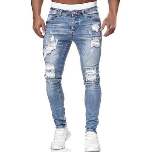 Men Vintage Wash Denim Trouser Casual Slim Fit Pencil Denim Pants Ripped Skinny Jeans3
