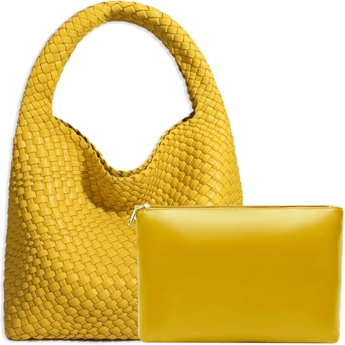 Image of JINMANXUE Woven Tote Bag for Women, Fashion Hobo Handbag, Travel Top-handle Shoulder Bag, Beach Underarm Bag with Purse