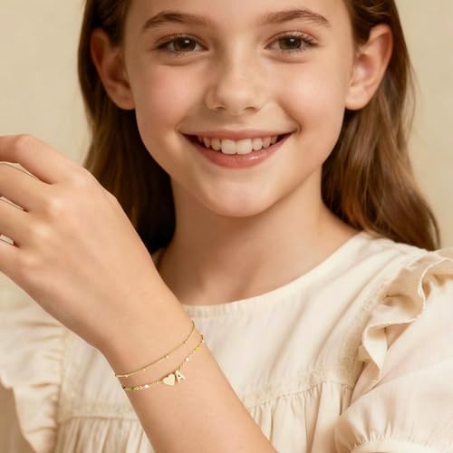 M MOOHAM Stocking Stuffers for Girls Kids, Heart Initial A Gold Bracelet | Stocking Stuffers for Girl Kids, 14K Gold Plated, Heart Initial Bracelet, Link Charm Bracelets, Gold Jewelry Birthday Gifts - image 4