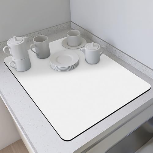 Odot Alfombrilla Escurreplatos, Súper Absorbente Alfombrilla Cafetera Secado Rápido Bayeta Escurreplatos Estera Fregadero para Encimera de Cocina - Color Puro (Blanco,30x40cm)