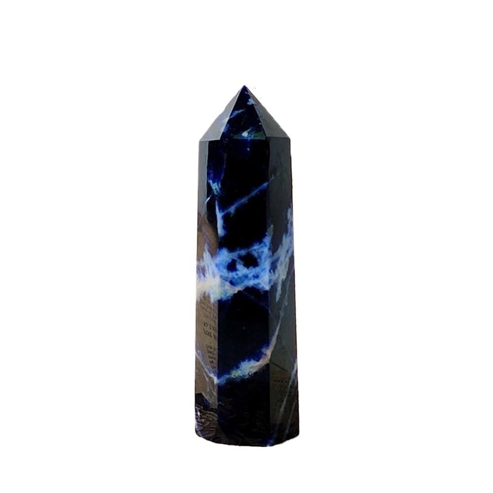 HUFFA Natural Crystal Hexagonal Prism Ornaments - Pink and White Agate Column Raw Stone Decor(Bluestonesingletip,6-7cm)