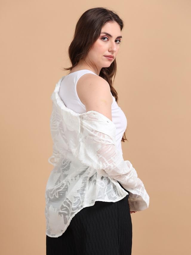 Image of Glam & Chique Women's Sheer Textured Button-Down Shirt XS-2XL