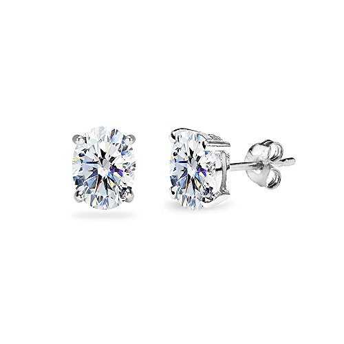 Sterling Silver 6x4mm Oval Solitaire Stud Earrings Made with AAA Zirconia