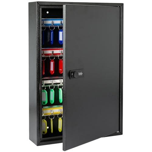 HMF 13664-02 Armadietto portachiavi con codice numerico, cassetta portachiavi grande | 64 ganci | 45 x 30 x 8 cm | Nero