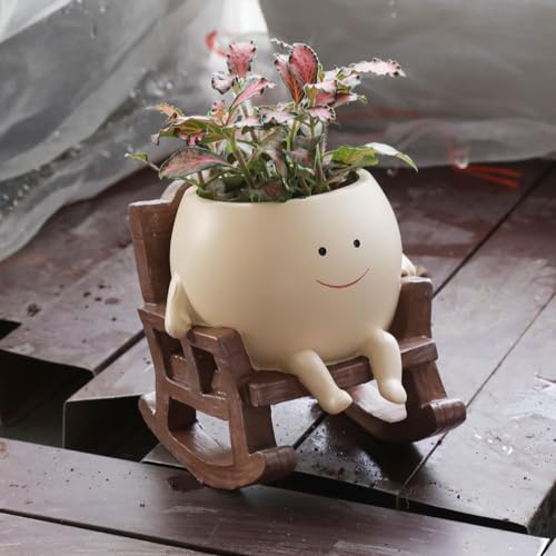 Maceta de cara sonriente dulce de resina con cabeza de flor para plantas de interior y exterior, ideas de regalo únicas para madre y apreciación Navidad con orificio de drenaje (asiento)