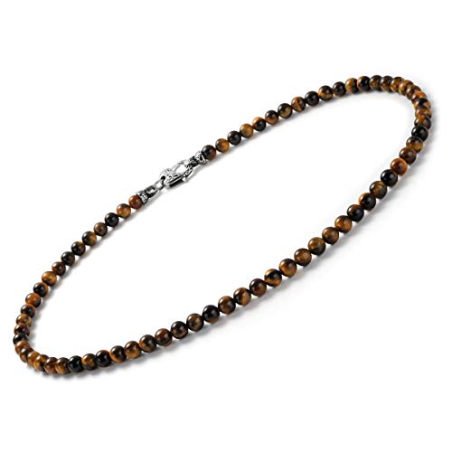 Tiger Eye Beads Beaded Necklace Chain for Men,Natural Gemstone Healing Crystal Jewelry 50/60/70cm