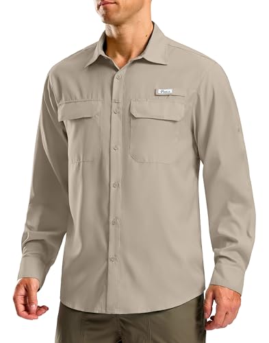 Pudolla Men's Sun Protection Fishing Shirt Lightweight Long Sleeve UPF 50+ Hiking Shirt for Men Outdoor Travel with Pockets