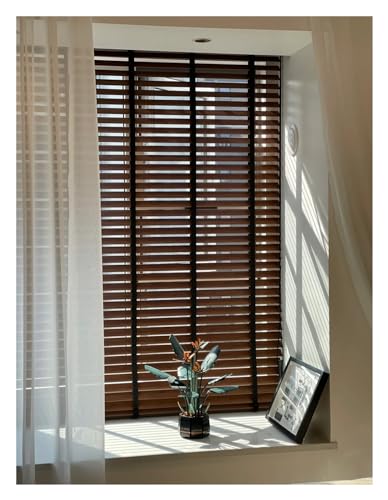 ブラインド 木製スラットウィンドウブラインド 幅240cm 220cm 200cm 180cm 160cm 140cm 120cm 100cm 80cm 60cm、オーダーメイド木製ベネチアンブラインド 50mmスラット&テープ付き 窓ドア用 ブラックウォ