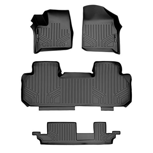 SMARTLINER Custom Fit Floor Mats 3 Row Liner Set Black Compatible with 2018-2023 Chevrolet Traverse with 2nd Row Bench Seat