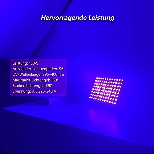 Glostars 100W LED Black Light, Powerful UV Spotlight, IP66, 395-400nm UV Lamp with Switch for Christmas Party, Evening Light, Glow Party, Outdoor (2 Packs)