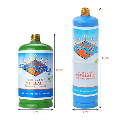 Image of Flame King FLMKNG141LP 1LB Empty Propane Welding Cylinder Tank, Reusable & Transportable - Safe and Legal Refill Option, 14.1 oz, Blue