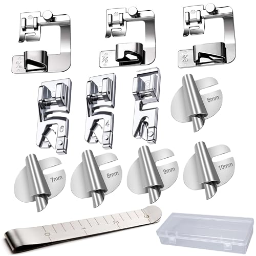 12 Pcs Hemming Foot Kit Narrow Rolled Hem Foot Set Presser Foot Sewing Rolled Hemmer Foot Narrow Sewing Machine Rolled Hem Guide Universal Sewing Clips for Sewing Machine Accessories and Tools