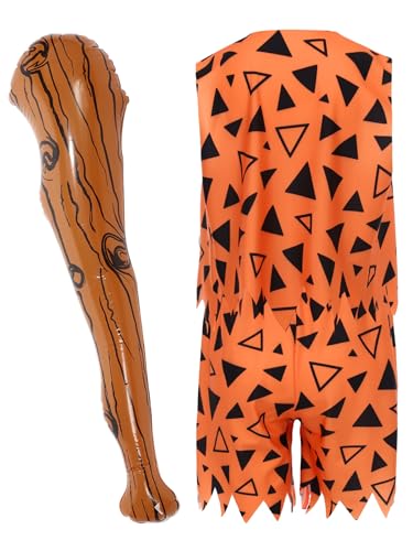 Kids Boys Caveman Clothing Stone Age Outfits Sleeveless Jagged Trim Vest and Shorts with Inflatable Stick2