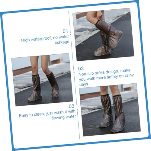 Happyyami 1 par de cubiertas impermeables para zapatos de PVC, cubre zapatos antideslizantes para ciclismo, diseño de tubo alto, duradero y fácil de limpiar, color café miniatura 3
