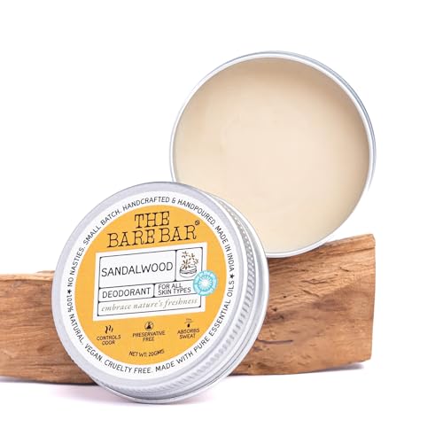 Image of The Bare Bar Sandalwood Deodorant - 20 gm | Woody floral Fragrance| Odor & Sweat Control | Gentle, Natural formula and Chemical free | Travel Mini Size Solid Deodorant for Men & Women