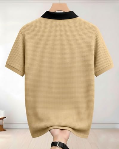 Image of AUSK Men Casual T-Shirt, Texture Printed Half Sleeve Tshirt for Mens, Polo Tshirt