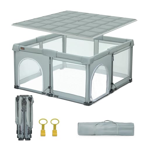 Foldable Playpen with Detachable Thicken Mat