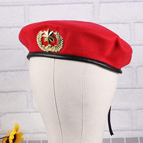 Amosfun Beret Men For Hats Mens Cap Garrison Military Berets French- Beret Red Square Dancing Eight Pointed Star Woolen Cap Beret Hat Sailor Hat For Square Dancing Art Performance Stage Show #TOP2