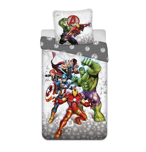 Marvel Avengers Wende-Bettwäsche-Set Bettbezug 135x200 Kissenbezug 80x80 Baumwolle Kinder-Bettzeug