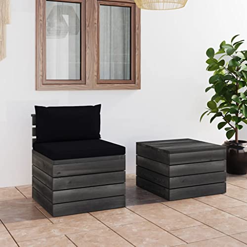 Solivagant Muebles de jardín de palets 2 Piezas Cojines Madera Maciza Pino,Negro,21.8kg