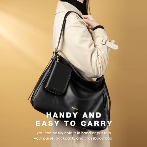 Wallet Women Zipper Bifold Small Leather Card Holder Wallet RFID Blocking with ID Window and Coin Pocket Black4