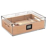 CASE ELEGANCE - Felix Tupperdor - Airtight Acrylic Humidor, Thick Removable Spanish Cedar Tray, Accurate Digital Hygrometer, Acrylic Divider, & Polish Cloth, Holds 35-45 Cigars