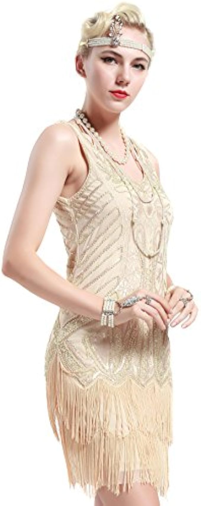 BABEYOND Women's Flapper Dresses 1920s V Neck Beaded Fringed Great Gatsby Dress