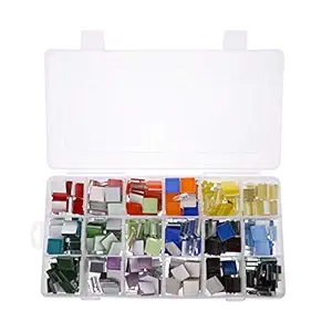 400Pcs Glass Mosaic Tiles Stained Glass Pieces Glass Stone Chips Crystal Slices Embellishment with 18 Grid Box for DIY Craft Plates Picture Frames Flowerpots Supply 1.5CM'