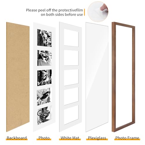 8x24 Oak Wood Picture Frame - 8x24 Photo Frame with Mat Display 5Pcs 4x6 Photos, 4x6 Picture Frame Wood, Natural Solid Wooden Picture Frames for Wall Art Photo and Prints(3 Pack, Walnut)