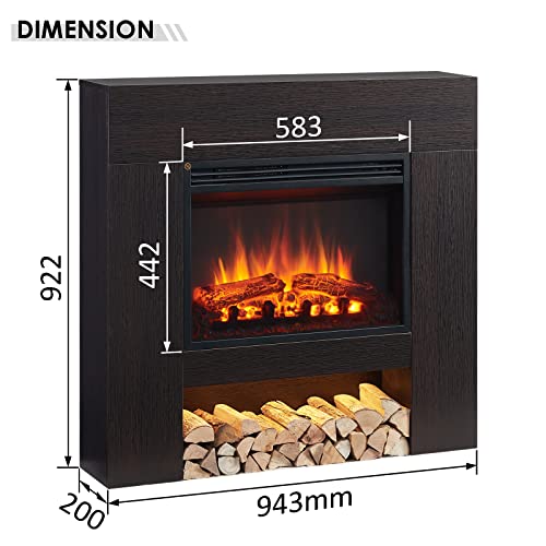 FLAMME 37" Beadell Electric Fireplace Suite Espresso Oak Colour Includes 2000w Heater with Glass Fronted Flame Effect, Remote Control