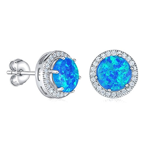 SILVEGO Damen Ohrringe aus 925 Sterling Silber mit blauem Opal Ohrstecker