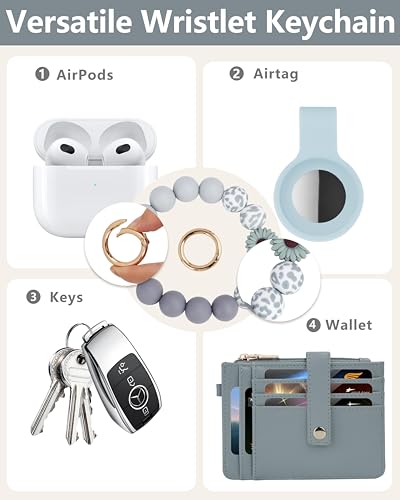 Image of Wristlet Wallet for Women, Keychain Wallet with AirTag Holder | 9 card slots,ID window & zipper pocket,RFID,beaded wrist strap and compact design for travel,shopping and daily carry.