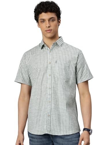 Image of Majestic Man Men's Pure Cotton Striped Half Sleeve Slim Fit Casual Shirt for Men