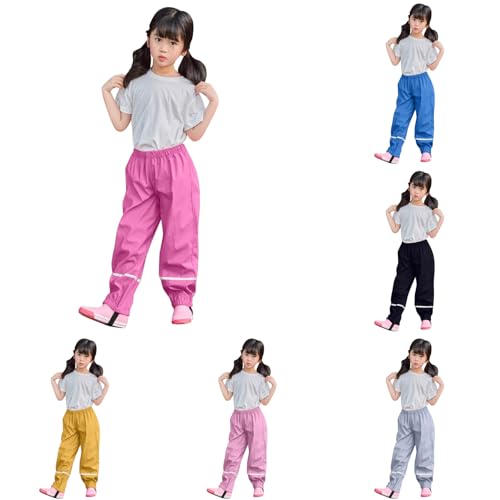 Kids Boys Girls Water-Proof Outdoor Hiking Mud Pants Solid Reflective Rain Pants Elastic Waist Trousers