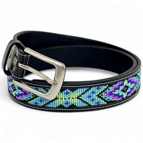 Black Leather Beaded Belt, Handmade Gift For Love, Gift For Mom/Dad.3