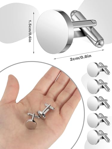 Newcotte 5 Pairs Cufflinks for Men Round Silver Cufflinks Mens Classic Stainless Steel Cuff Links Set for Wedding Gifts3