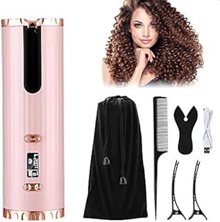 Automatic Cordless Hair Curler Auto Wireless Curling Iron Professional LCD Display USB Rechargeable Fast Heating with 6 Adjustable Temperature & Timer Tangle-Free Hair Curling Wand for Travel Home Use