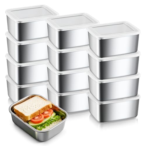 CLWVPCOT 12 Pack Stainless Steel Food Storage Containers with Leak-Proof Lids, 16oz Reusable Metal Meal Prep Lunch Boxes, Stackable, BPA-Free, Dishwasher Safe for Lunch, Fruits & Snacks