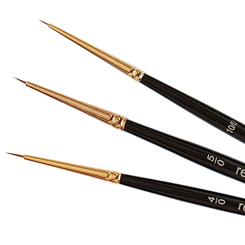 Repino Kolinsky Lot de pinceaux de détail pour martre rouge – Fins – Filigranes – Taille 10/0, 5/0, 4/0