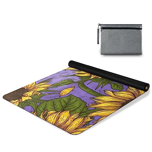 BOENLE Purple Sunflower Yoga Mat for Home Workout Fitness Mat for Women Non Slip Exercise Mats with Storage Bag
