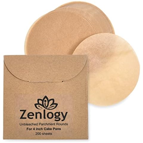Zenlogy 4 inch Parchment Rounds (200) - Exact Fit Unbleached Circles for Your Cake Pans - Also Great for Separating Cookies and Hamburgers Cover