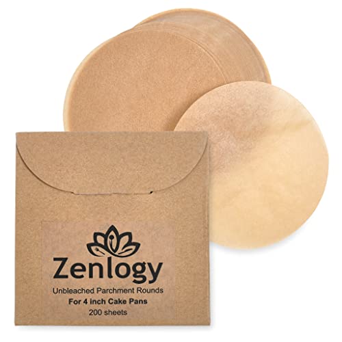 Zenlogy 4 Inch Small Parchment Paper Rounds (200 Sheets) - Unbleached, Pre-Cut, High Heat, Round Liners - Fits 4 Inch Small Round Pans Or Great For Lining, Freezing And Storing, And Separating #TOP6