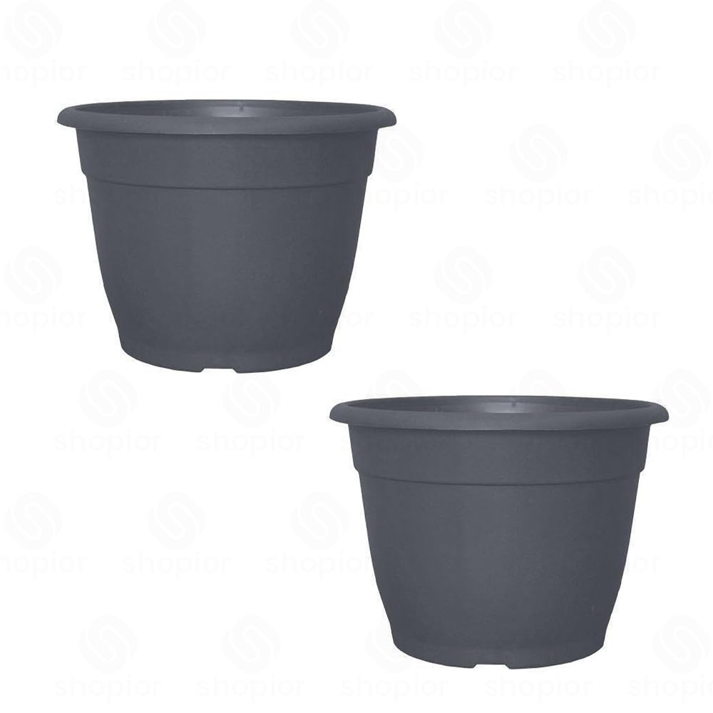 shopior Bella Large 30cm Plastic Plant Pot 9.5L – Indoor Outdoor Decorative Planter, Flower Pot for Houseplants, Herbs & Succulents | Modern Lightweight (30cm-9.5lt-Foggy Grey-Pack 2)