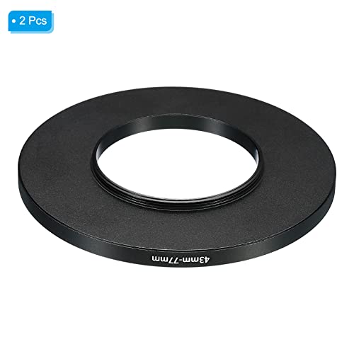 Image of PATIKIL 43mm-77mm Metal Step Up Ring, 2 Pack Camera Lens Filter Adapter Ring Aluminum Filter Adapter Ring for Camera Lenses Hood, Black