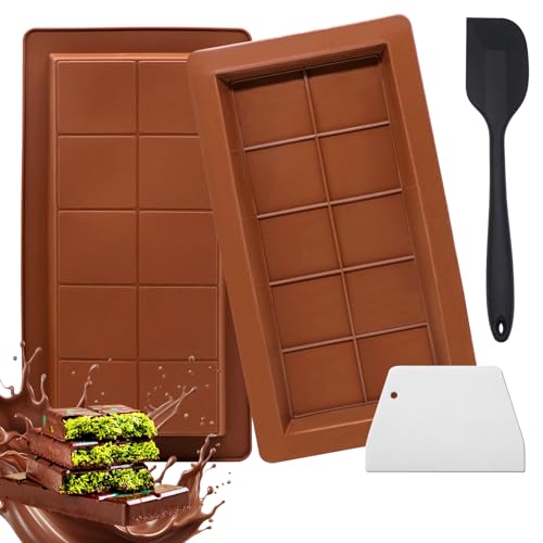 Forbabe Chocolate Mould Silicone Deep, Pack of 2 Silicone Mould Chocolate with Silicone Spatula Set Reusable Dubai Chocolate Mould Extra Deep Chocolate Mould for DIY Chocolate Praline Sweets