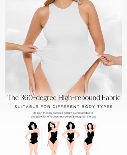 Image of Popilush Bodysuits for Women Scoop Neck Body Suits Sleeveless Thong Halter Cotton Casual Tank Top for Summer