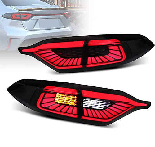 VLAND LED Smoked Tail Lights For [ Toyota Corolla 2020 2021 ] With Start Up Animation DRL Welcome lights, Sequential Turn Signal Rear Lamps, Driver & Passenger Side ( Not include Tailgate Light)