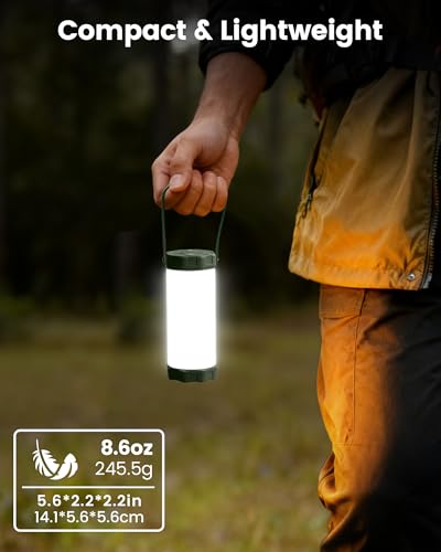 Glocusent LED Camping Lantern for Emergency, 160-LED Lantern with 1200LM, 3 Colors x 5 Brightness with SOS, IP68 Waterproof, 5000mAh Rechargeable, Essential for Power Outage, Hurricane, Storm, Hiking