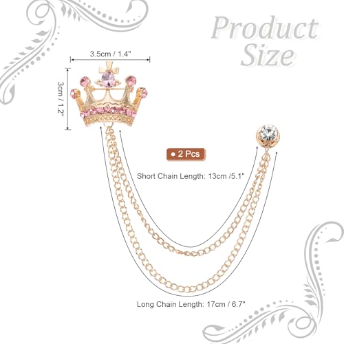 Image of PATIKIL Crown Hanging Chain Brooch Pins, Rhinestone Suit Pins Fashion Crystal Lapel Pins